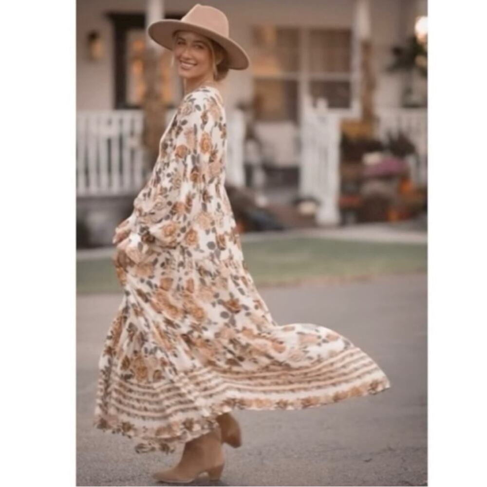 Free People Cream Maxi Dress with Mustard Floral Print - Picture 9 of 16